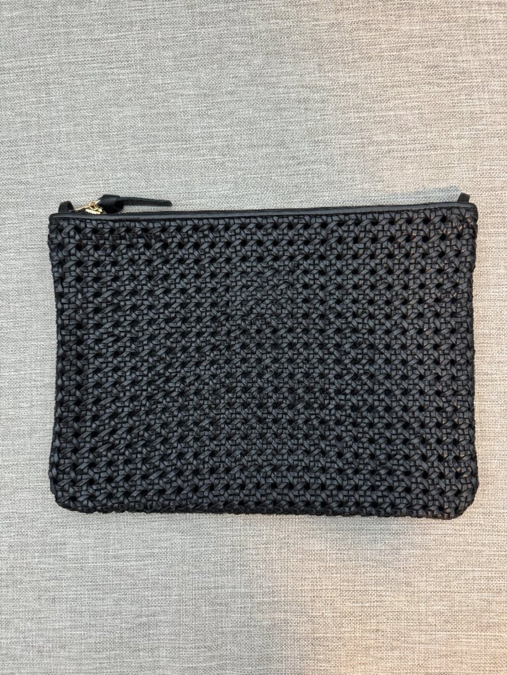 Clare V. Flat Clutch with Tabs Black Woven Rattan Leather Sold Out Style